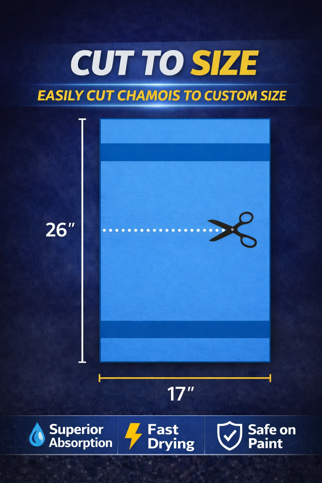 PVA Chamois Car Drying Towel 26x17in Blue XL Super Absorbent Synthetic Shammy RA