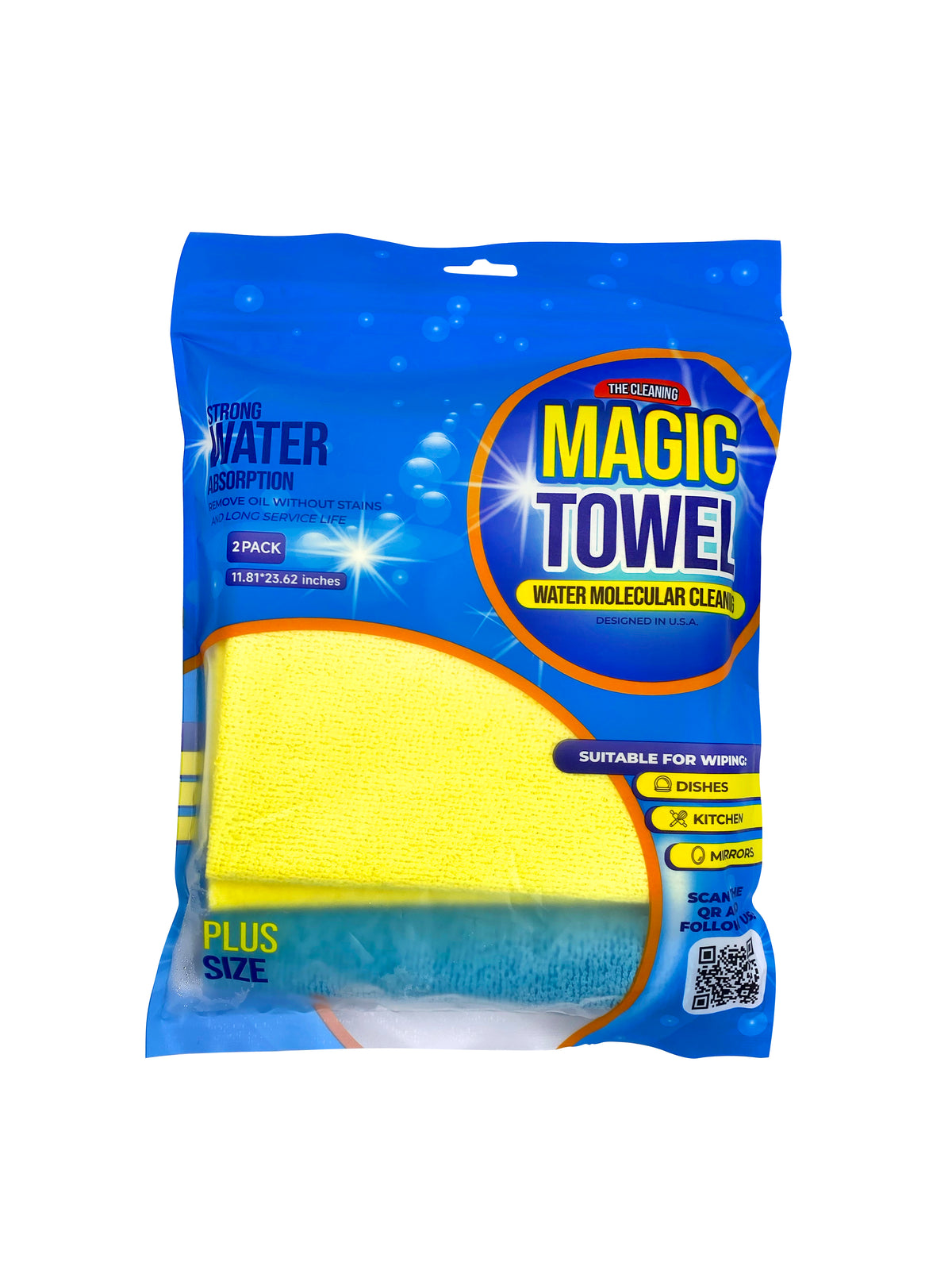 Magic Towel Cloth  - Blue and Yellow - Plus Size - 2 Pack