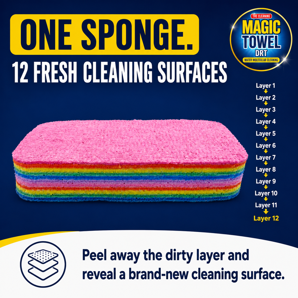 Magic Towel Sponge - Multicolor - Regular - 3 Pack