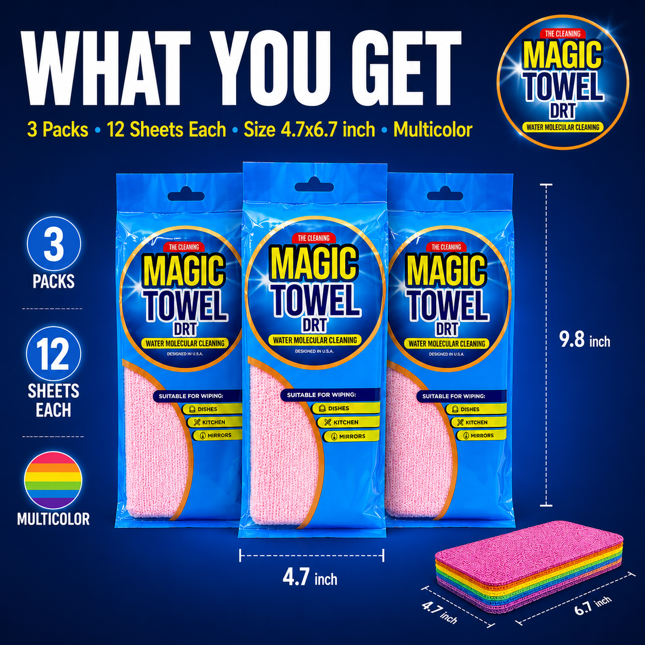 Magic Towel Sponge - Multicolor - Regular - 3 Pack