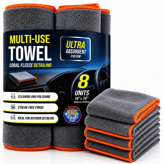 8-Pack Microfiber Car Detailing Towels 14x14 230 GSM Coral Fleece Lint-Free