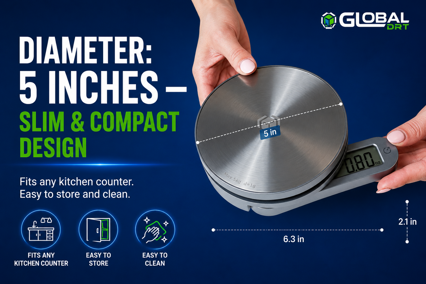 Digital Kitchen Scale 11lb 5kg Dynamo No Battery Needed Stainless Steel Global
