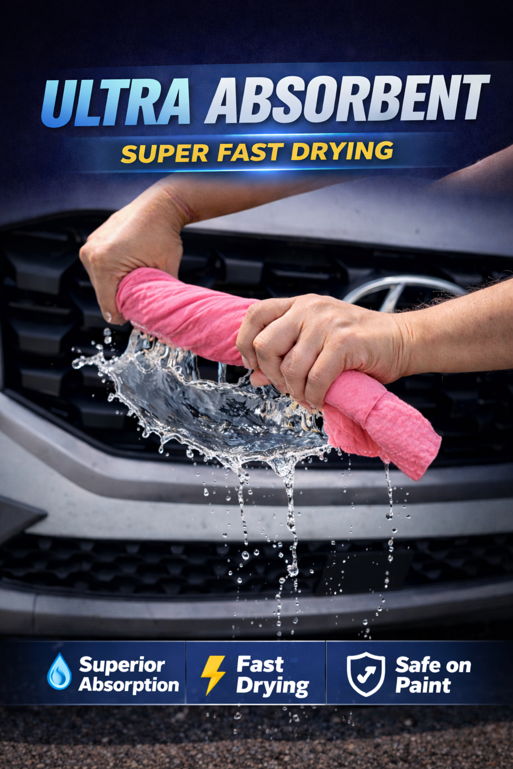 Pink Shammy Car Drying Towel 26x17 PVA Super Absorbent Synthetic Chamois R.A. 1-