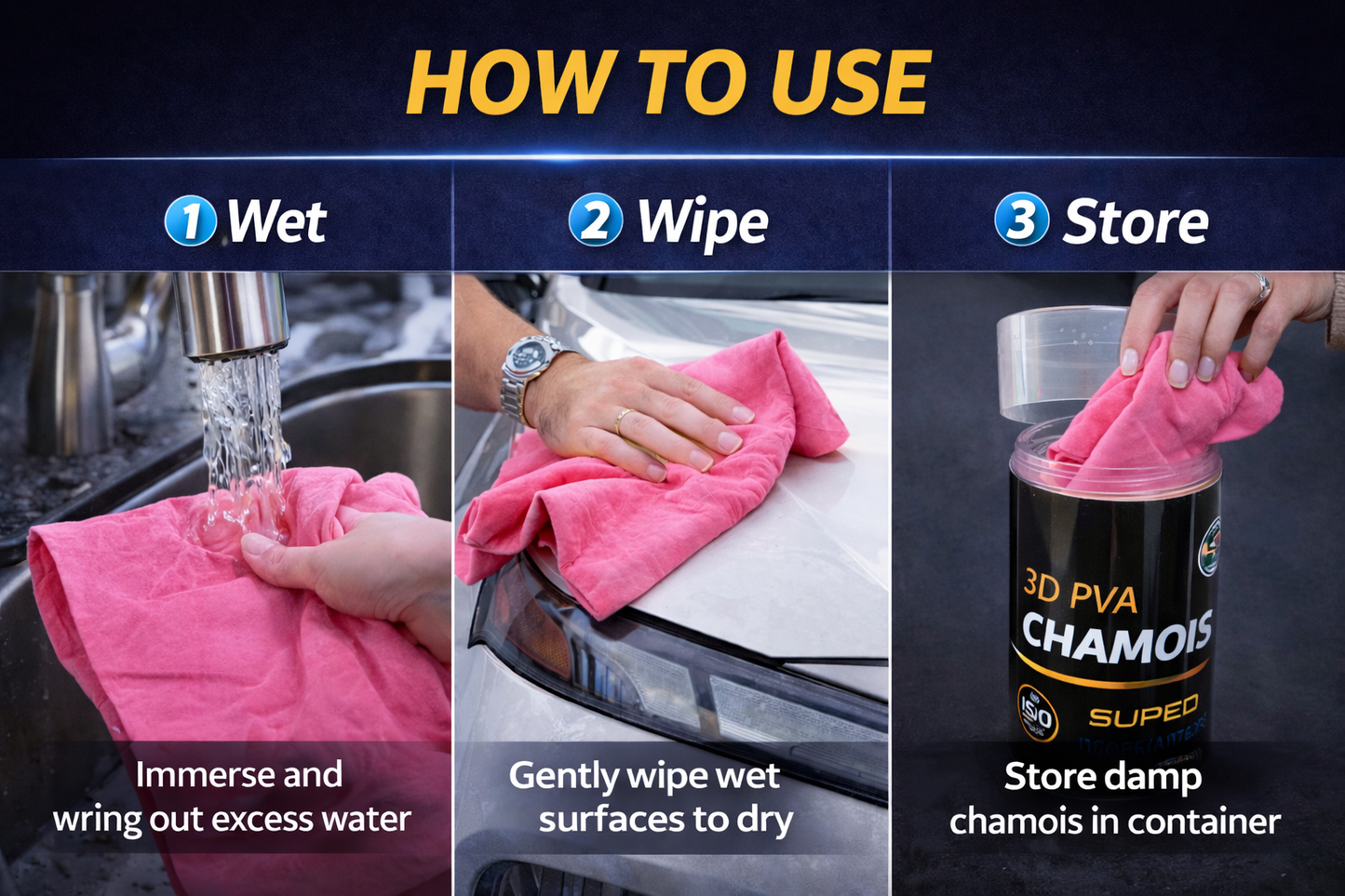 Pink Shammy Car Drying Towel 26x17 PVA Super Absorbent Synthetic Chamois R.A. 1-
