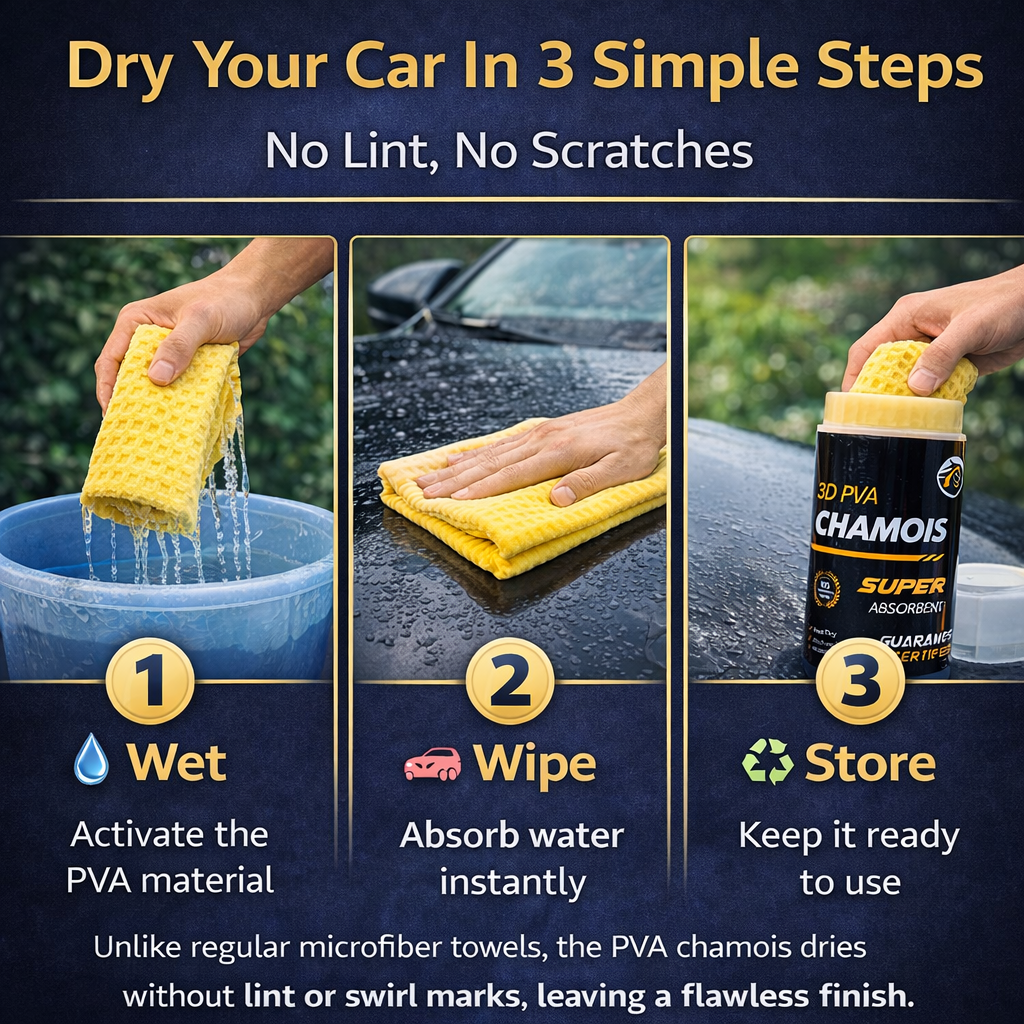 Yellow Shammy Car Drying Towel 26x17 PVA Super Absorbent Synthetic Chamois R.A 1