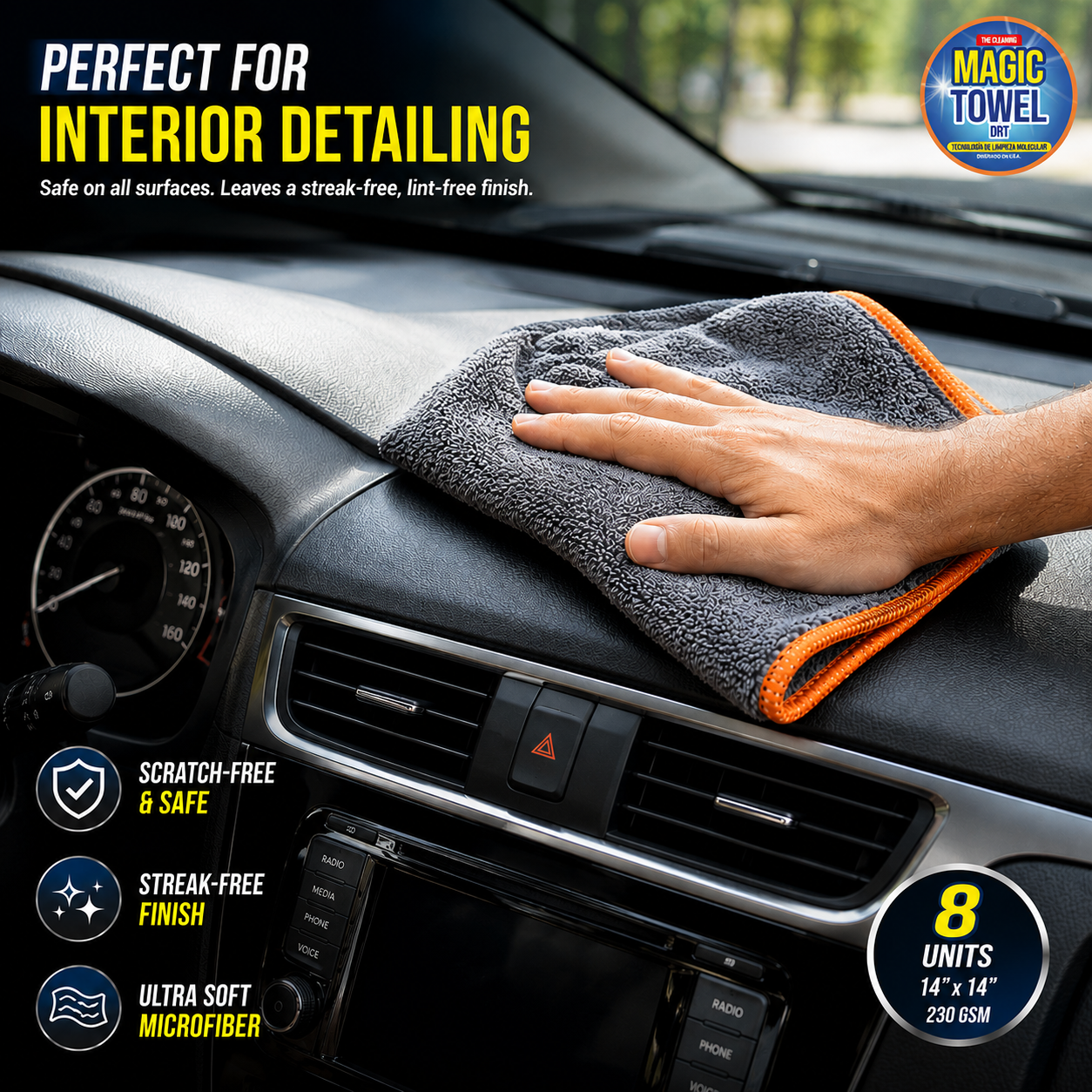 8-Pack Microfiber Car Detailing Towels 14x14 230 GSM Coral Fleece Lint-Free