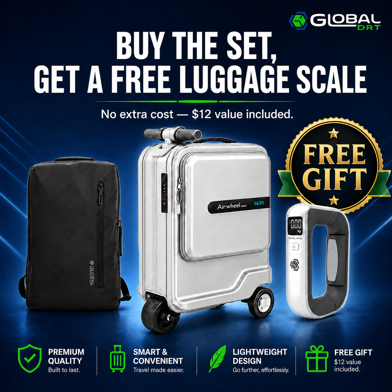 Airwheel SE3S Smart Luggage + Global DRT Backpack + FREE Luggage Scale TSA USB