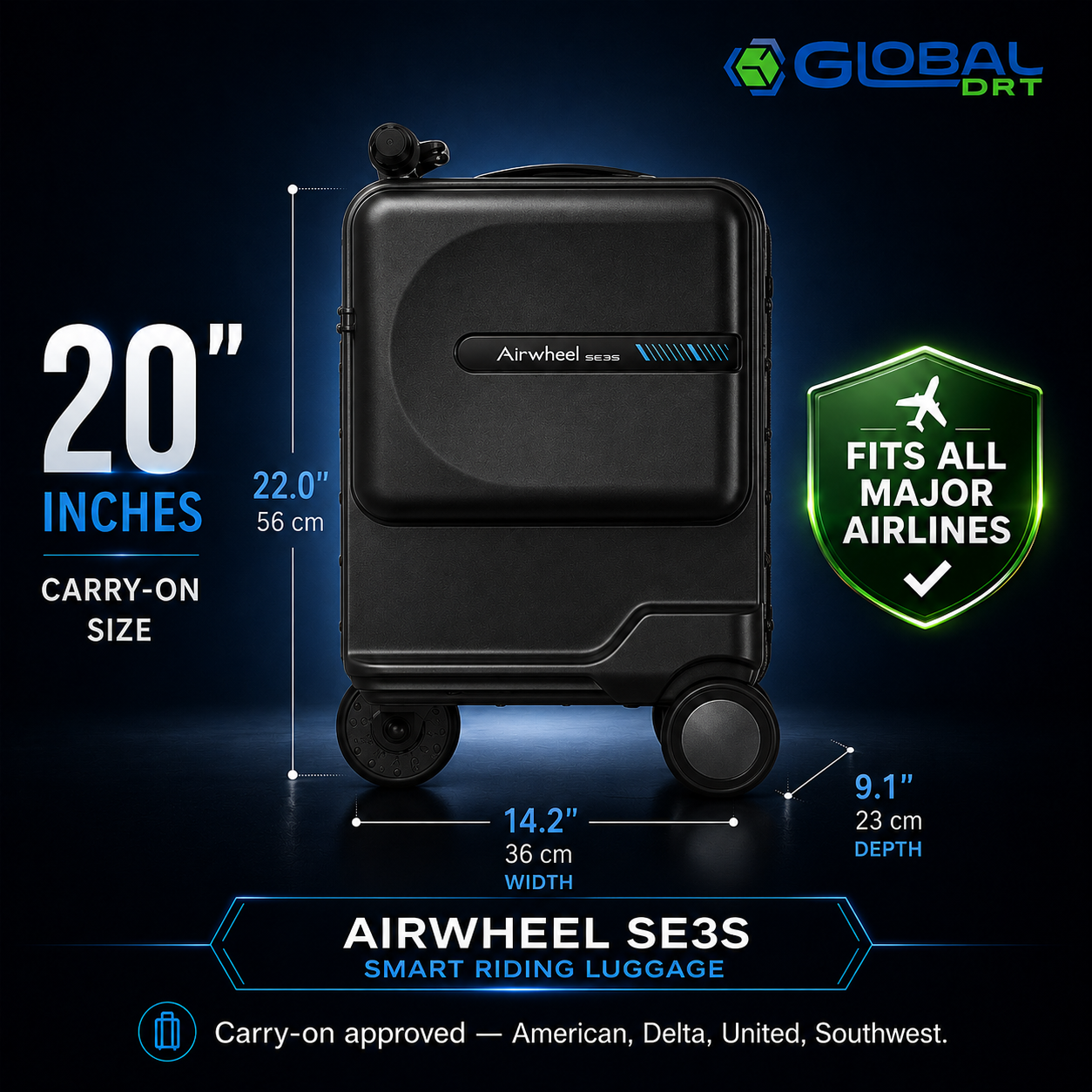Airwheel SE3S Smart Luggage + Global DRT Backpack + FREE Luggage Scale TSA USB
