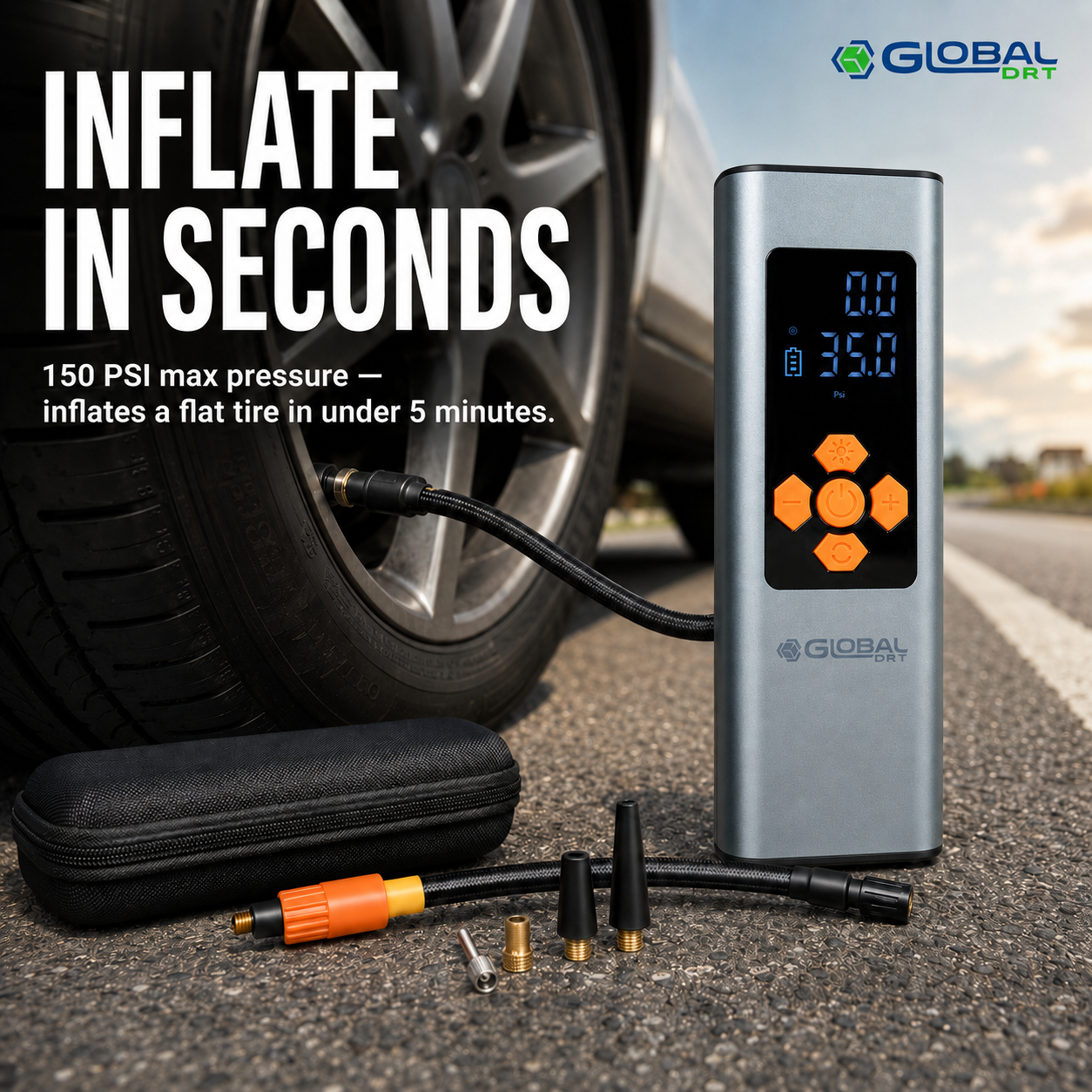 Portable Digital Tire Inflator 150 PSI Cordless Rechargeable Compressor Car Bike