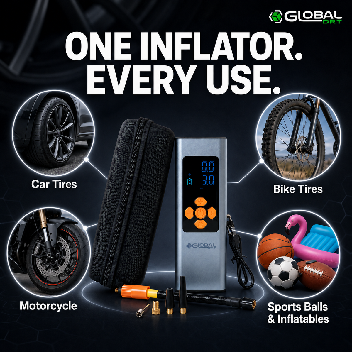 Portable Digital Tire Inflator 150 PSI Cordless Rechargeable Compressor Car Bike