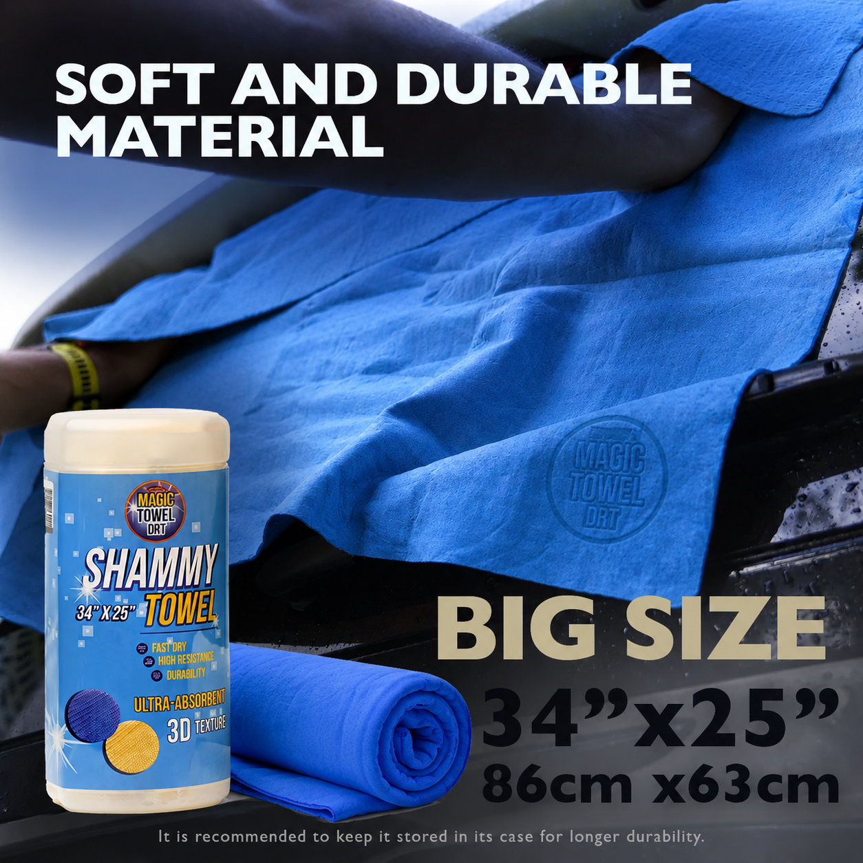 Blue Shammy Chamois Car Drying Towel 34x25 XL PVA Super Absorbent Magic Towel