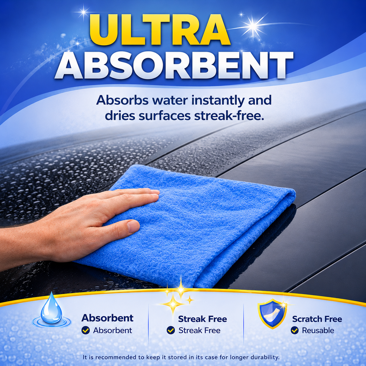 Blue Shammy Chamois Car Drying Towel 34x25 XL PVA Super Absorbent Magic Towel