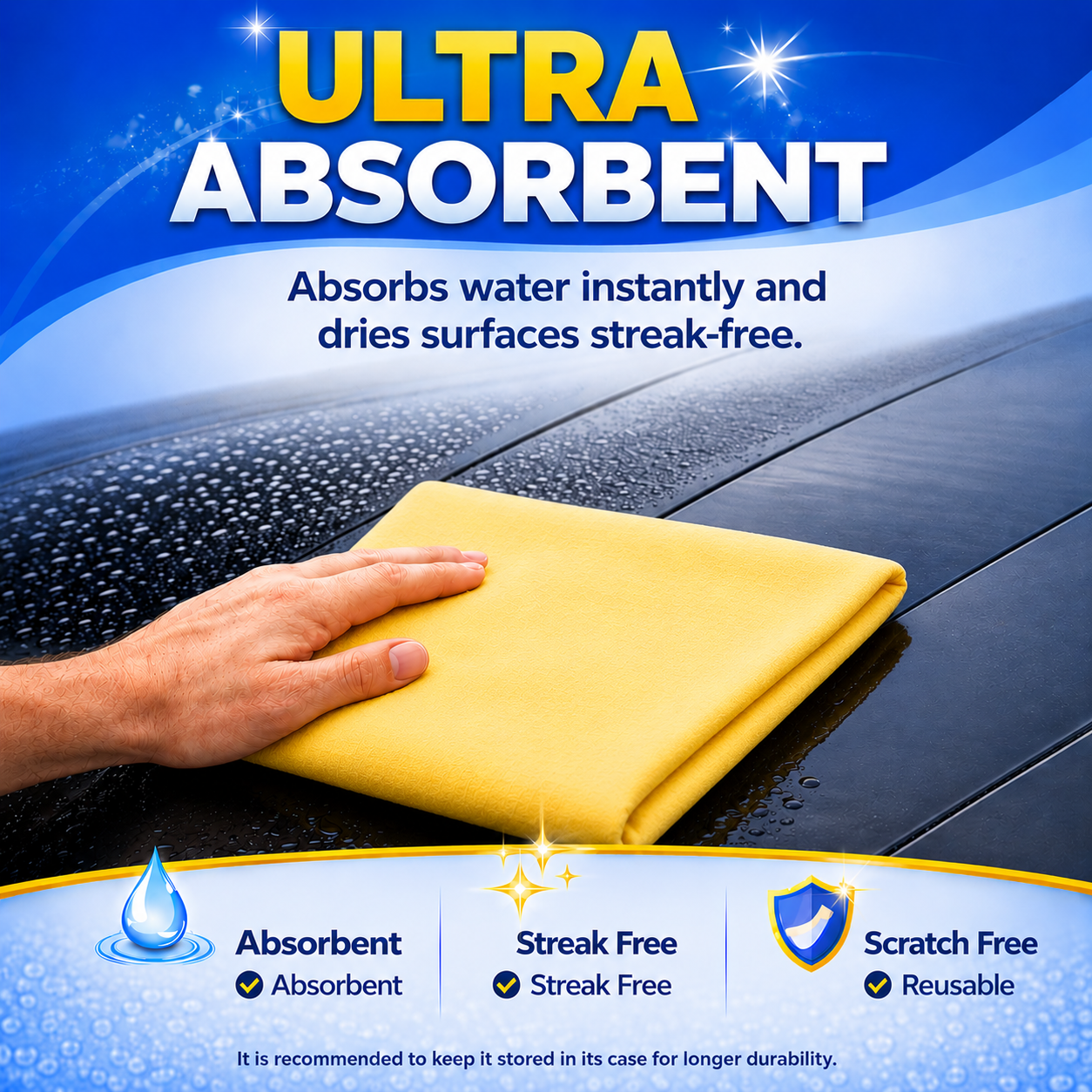 Yellow Shammy Chamois Car Drying Towel 34x25 XL PVA Super Absorbent Magic Towel