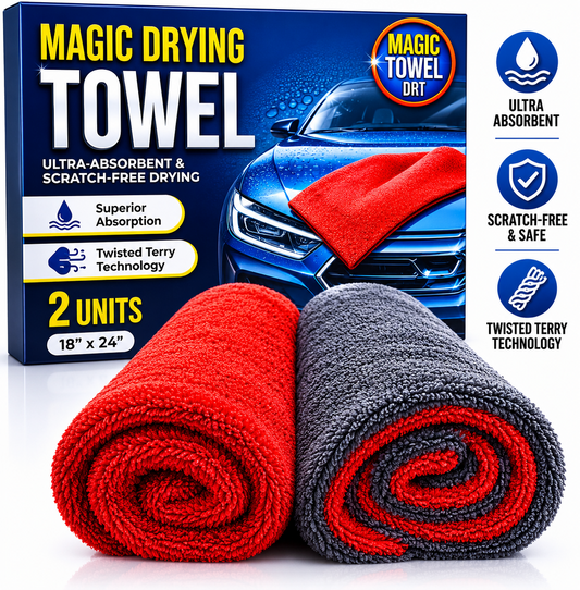 Microfiber Car Drying Towel 2-Pack 18x24in Gray Red Twisted Terry Ultra Absorben