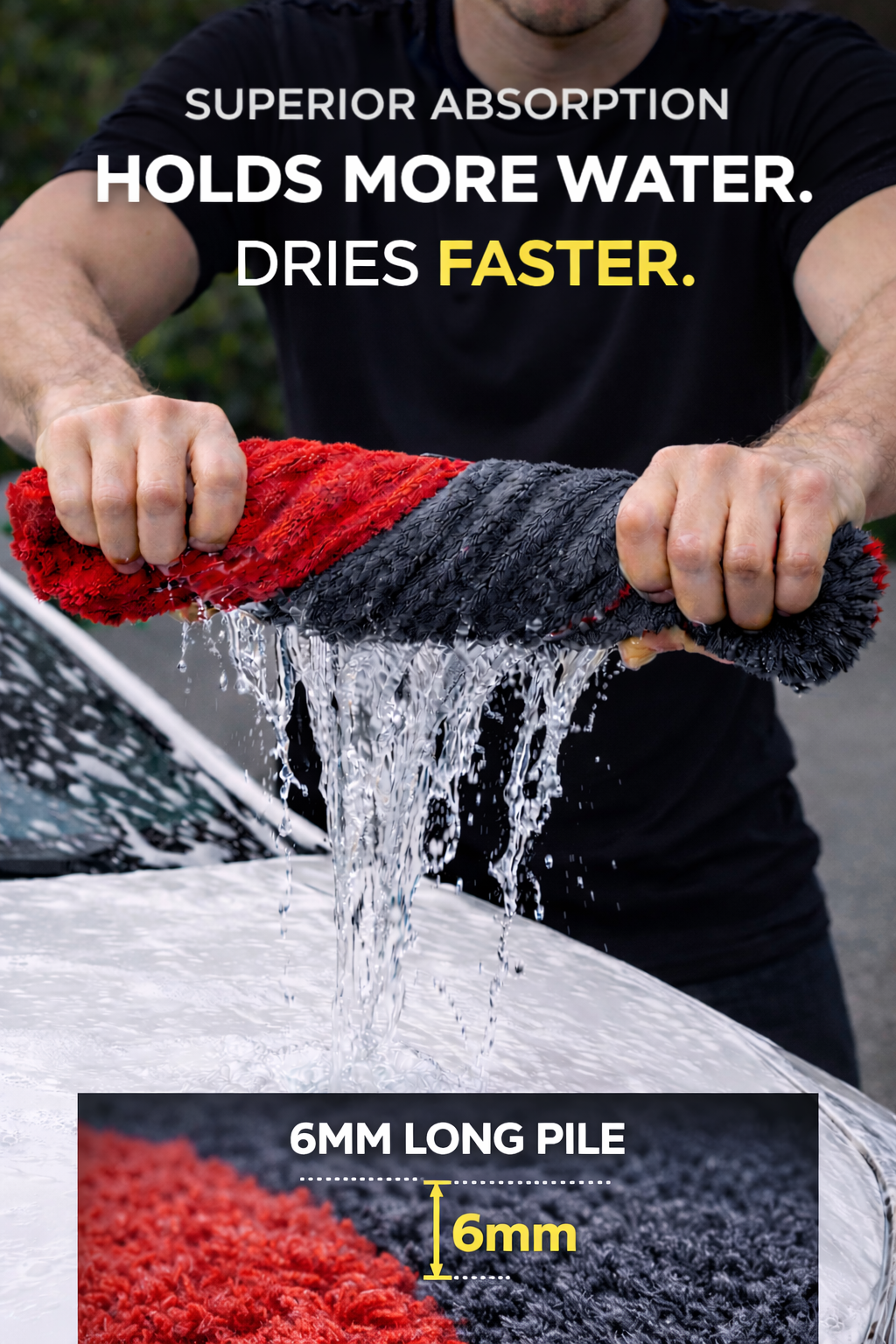 Microfiber Car Drying Towel 2-Pack 18x24in Gray Red Twisted Terry Ultra Absorben