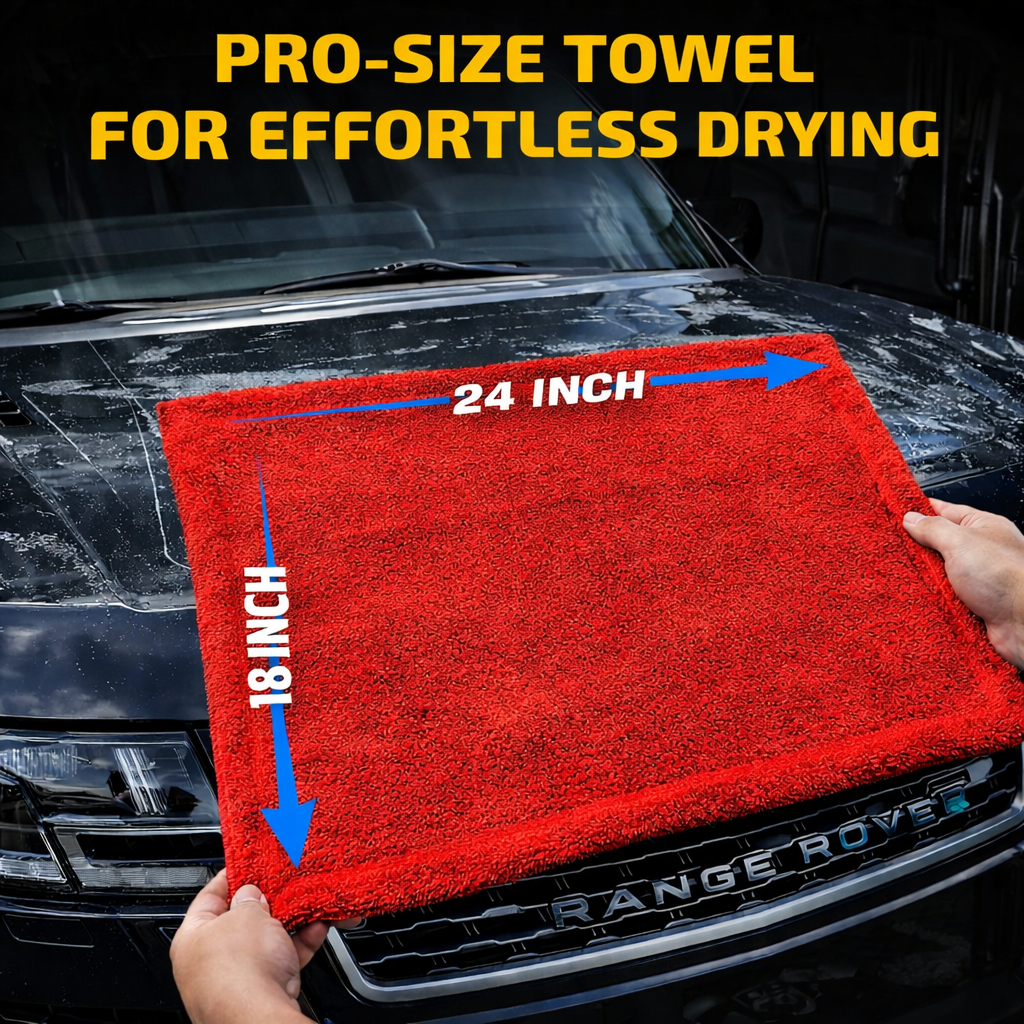 Microfiber Car Drying Towel 2-Pack 18x24in Gray Red Twisted Terry Ultra Absorben