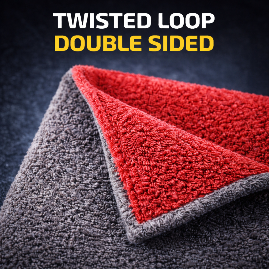 Microfiber Car Drying Towel 2-Pack 18x24in Gray Red Twisted Terry Ultra Absorben
