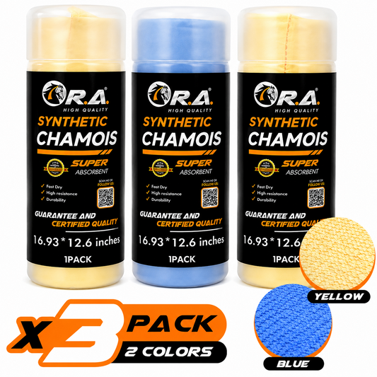 3-Pack PVA Chamois Cloth 17x13 Blue Yellow Car Drying Shammy Synthetic Reusable