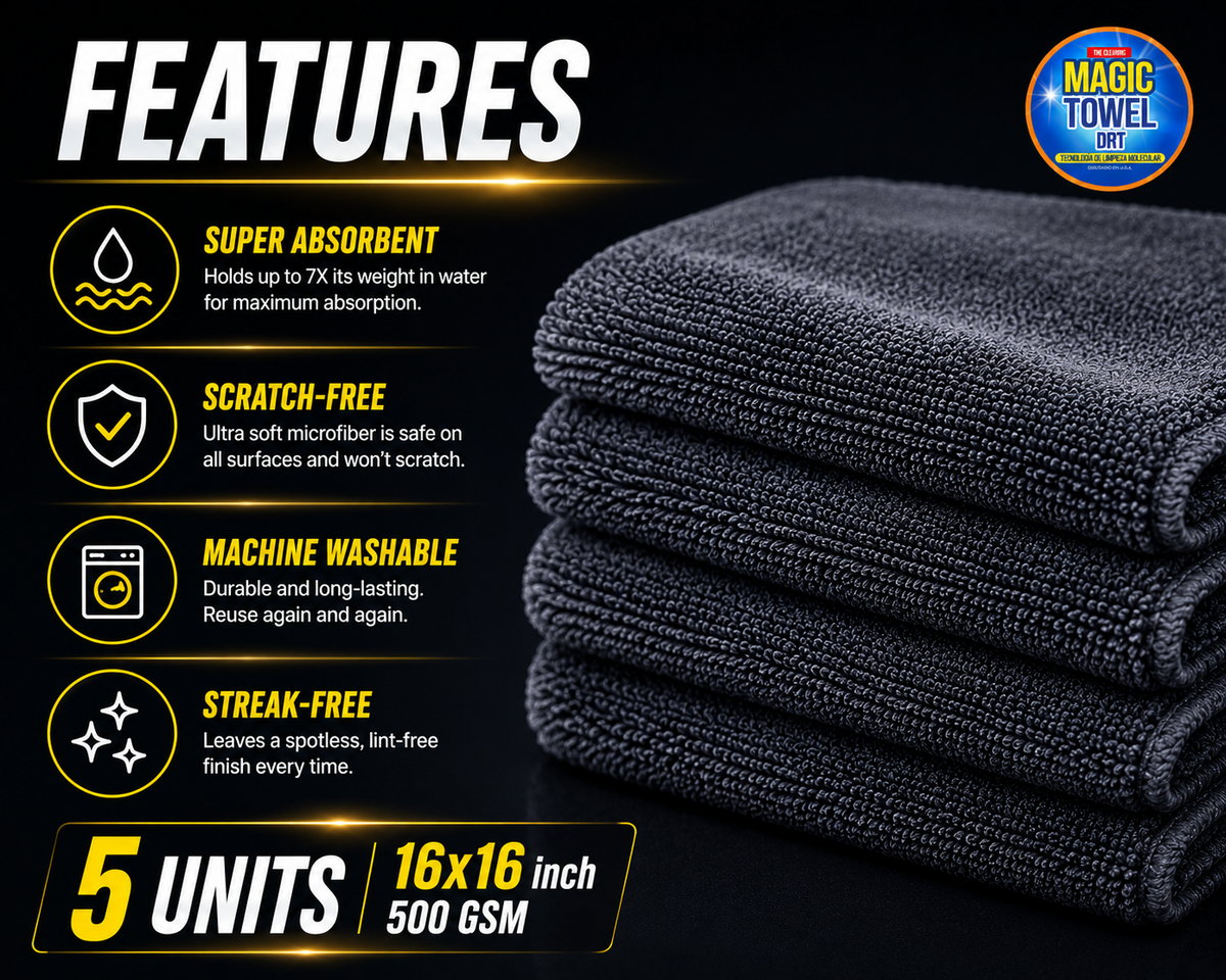 5-Pack Microfiber Car Detailing Towels 16x16 500 GSM Twisted Terry Scratch-Free