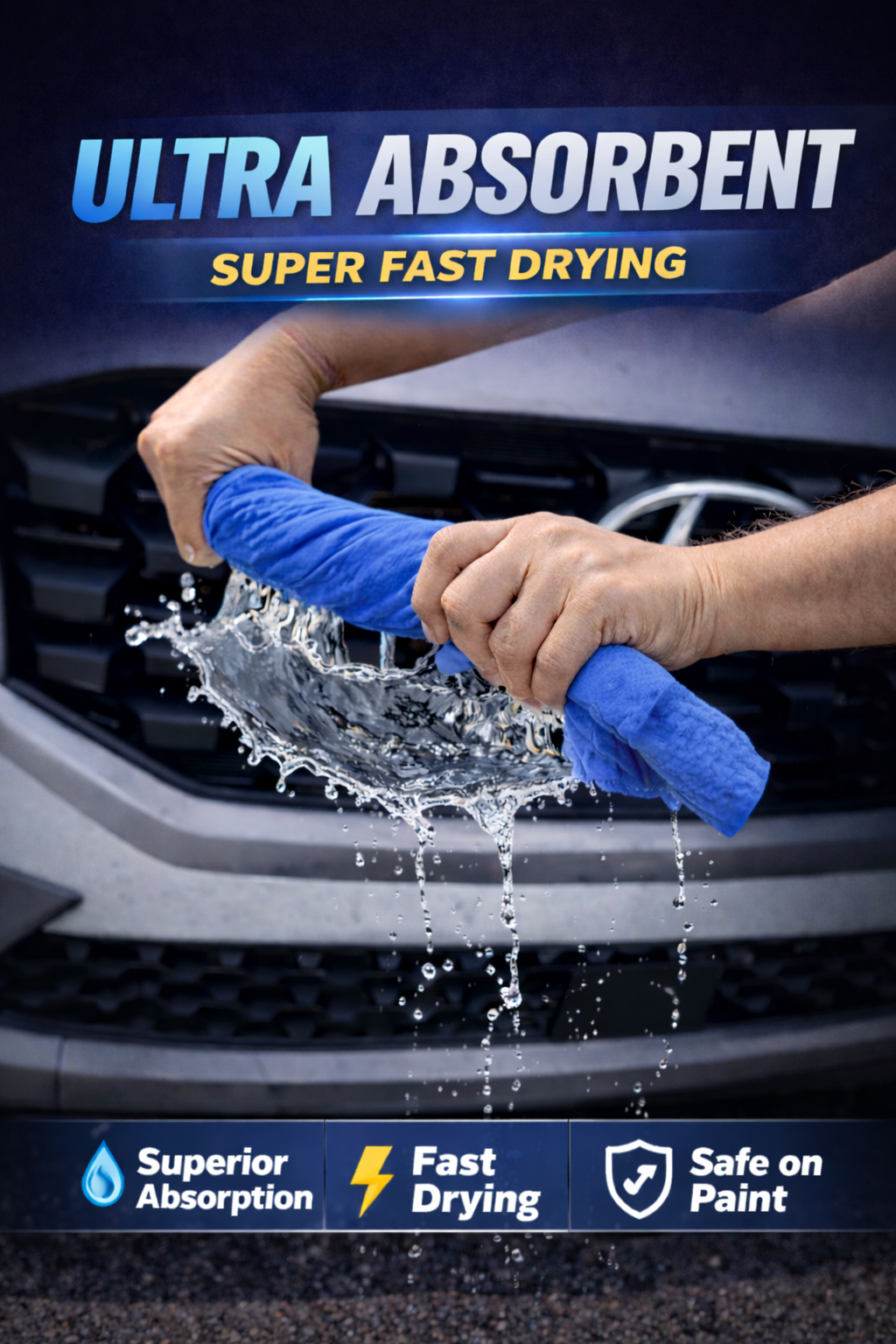 PVA Chamois Car Drying Towel 26x17in Blue XL Super Absorbent Synthetic Shammy RA