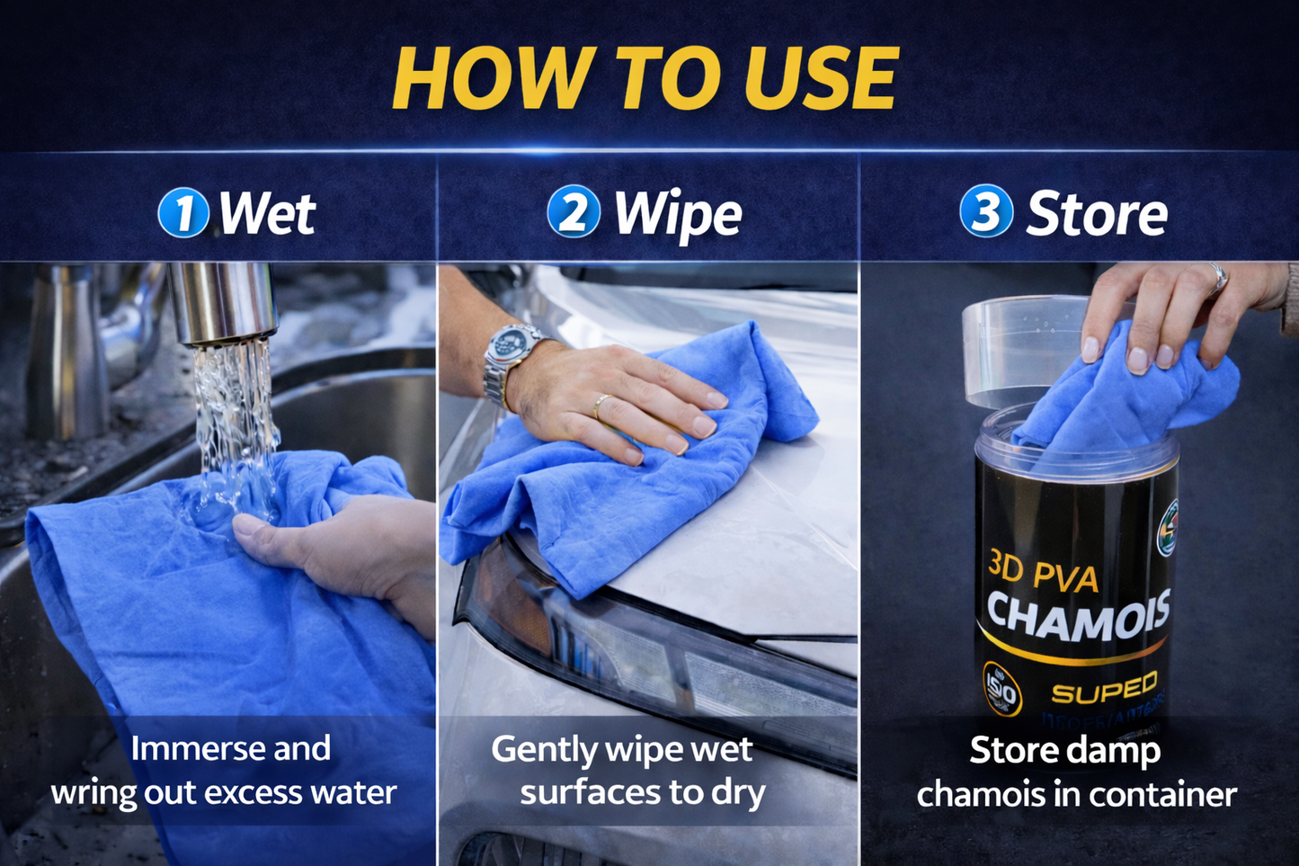 PVA Chamois Car Drying Towel 26x17in Blue XL Super Absorbent Synthetic Shammy RA