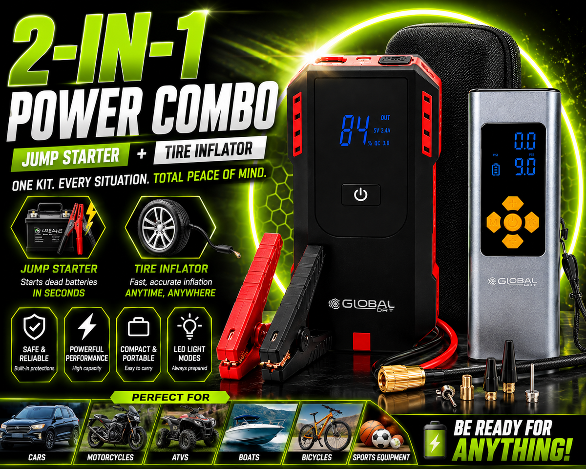 2-in-1 Jump Starter + Tire Inflator Combo 150PSI Portable Air Pump Car Battery