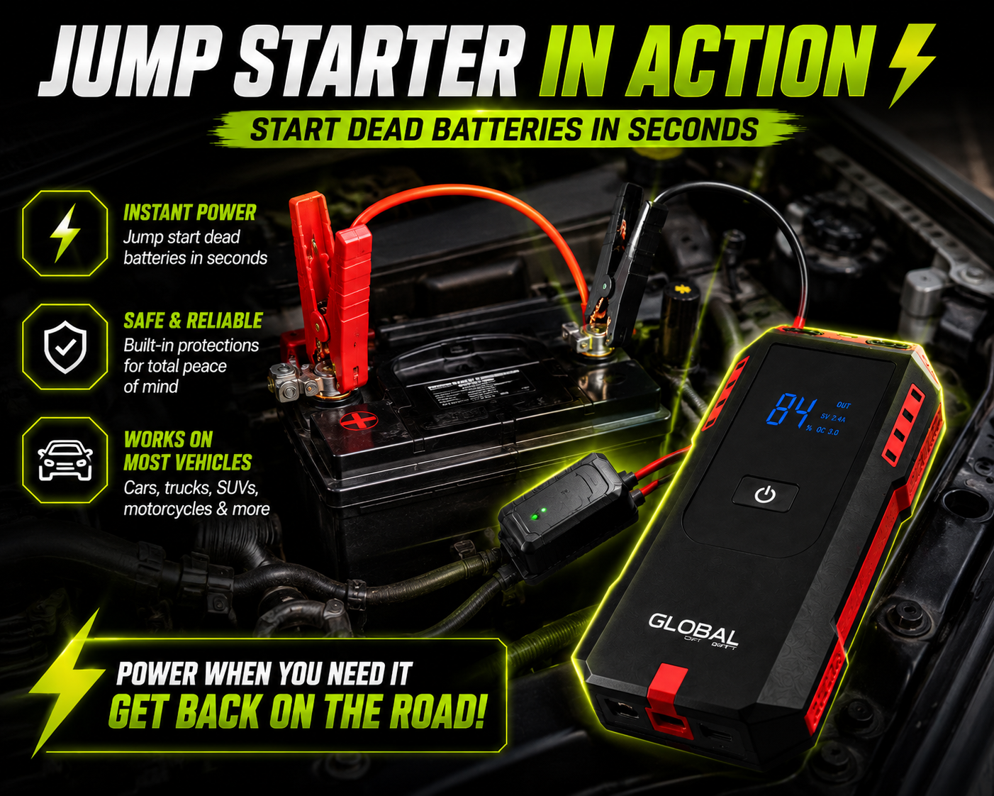 2-in-1 Jump Starter + Tire Inflator Combo 150PSI Portable Air Pump Car Battery